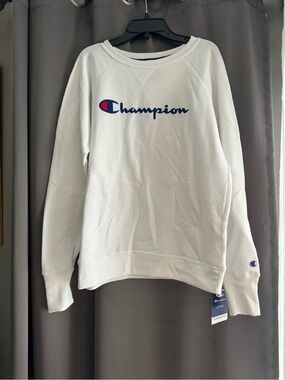 Champion White Logo Crewneck Sweatshirt